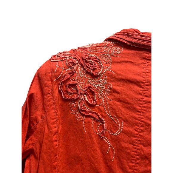 Coldwater Creek Y2K Orange Linen Embroidered Ruffled Blazer - Picture 6 of 7